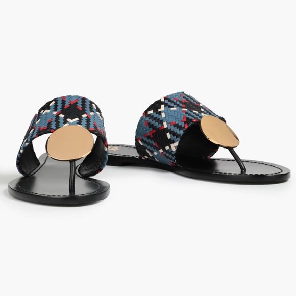 Tory Burch $268 Patos LEATHER Disk Sandal Blue Woven 10 - Picture 3 of 10